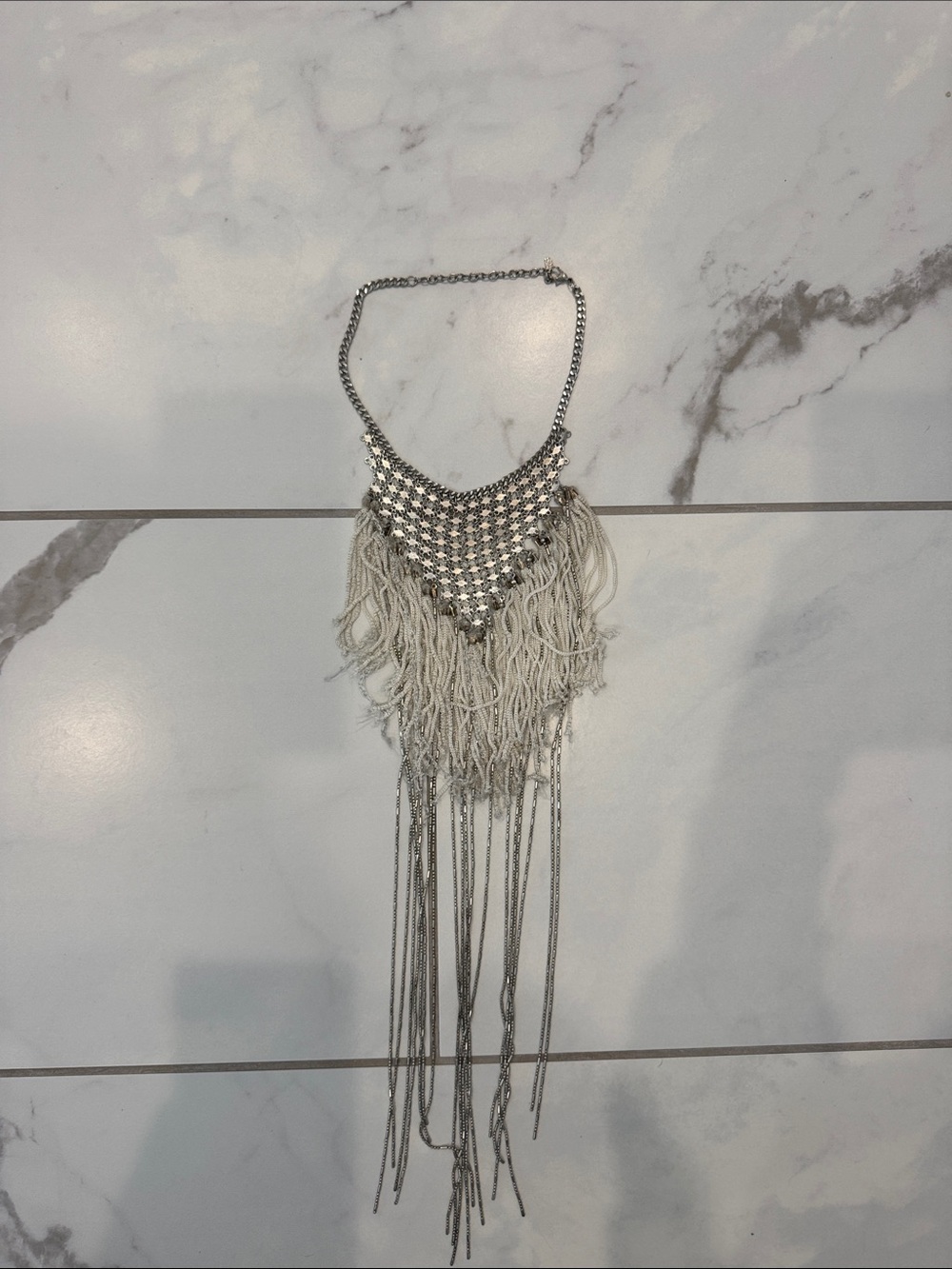 Free People Silver Fringe Statement Necklace